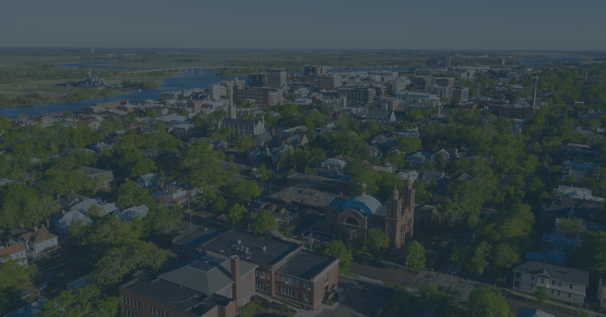 aerial shot of wilmington in north carolina